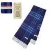 Authentic Burberry 100% cashmere scarf in navy blue, featuring the iconic check pattern with fringe accents. Luxurious pre-owned scarf for women.