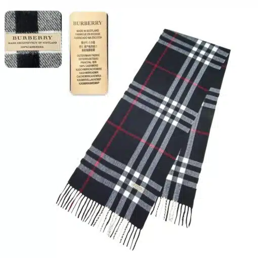 urberry Classic Check 100% Cashmere Black Scarf for Men and Women, Timeless Luxury Accessory