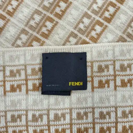 FENDI FF Logo Beige Wool Scarf - Image 3